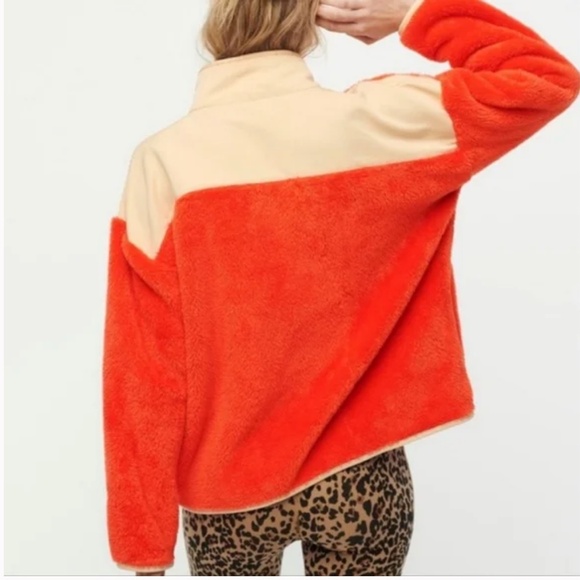 J. Crew Superplush Sherpa Full Zip Jacket Orange Colorblock - Picture 7 of 16